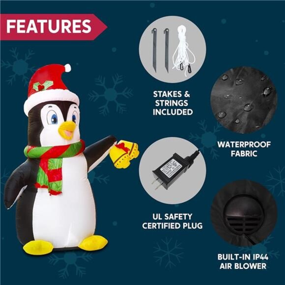 5 FT Christmas Inflatable Penguin Decoration, Blow Up Yard Decoration Holiday - Picture 6 of 7